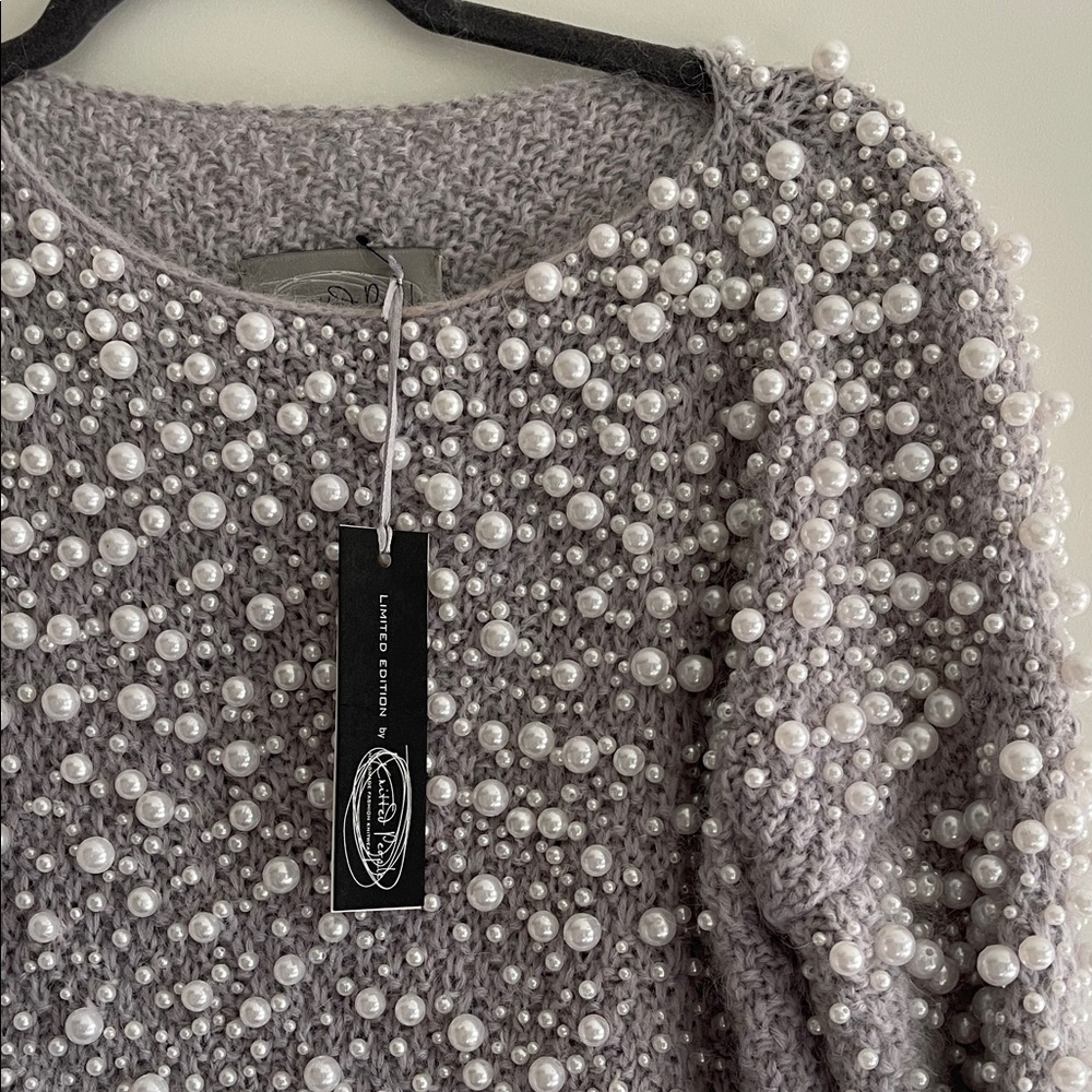 Elegant Gray Pearl-Embellished Midi Dress